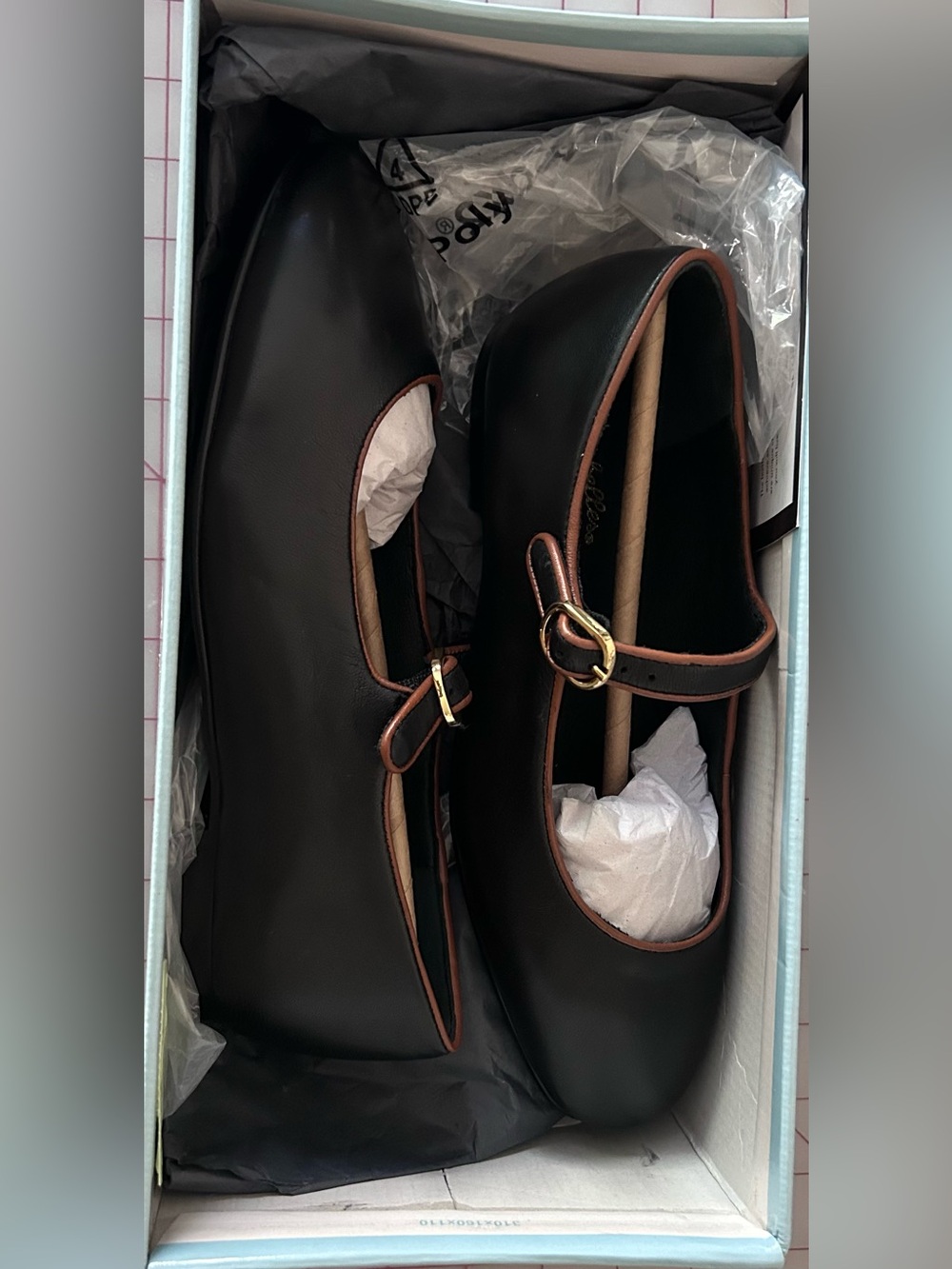 Seychelles Black Mary Jane Flats with Brown Trim